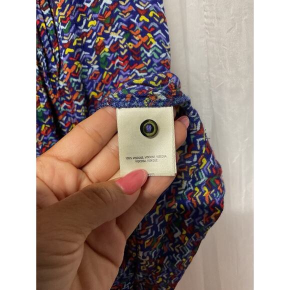 Anthropologie Maeve Womens Blue Print Button Up V-Neck boho Pleated Tank Top L - Picture 6 of 8